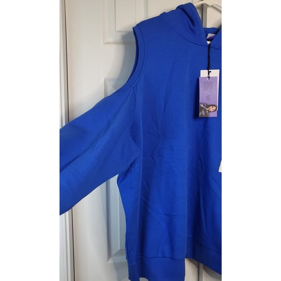 Future Collective Women's Cut Out Shoulder Blue Hoodie- Size 2X - Picture 3 of 7